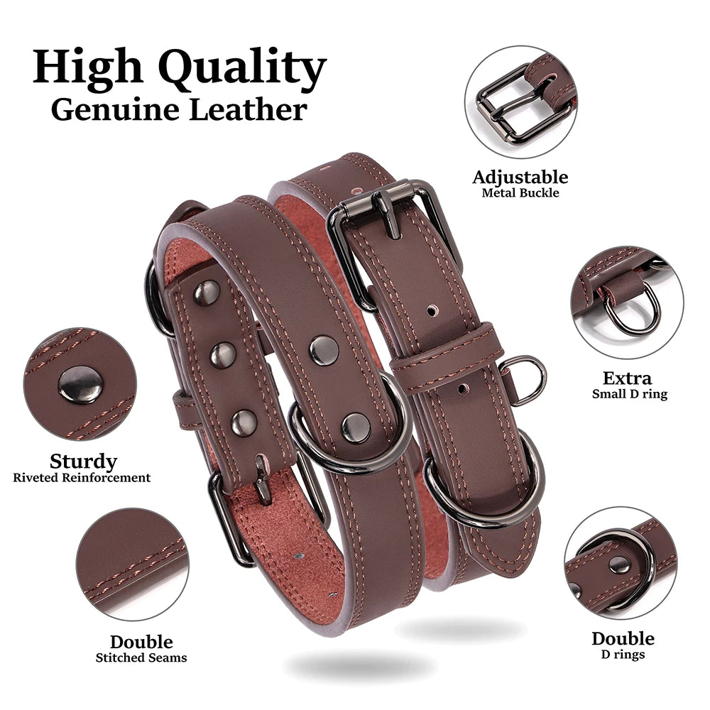 Premium Genuine Leather Dog Collar | Adjustable & Durable for Small, Medium & Large Dogs