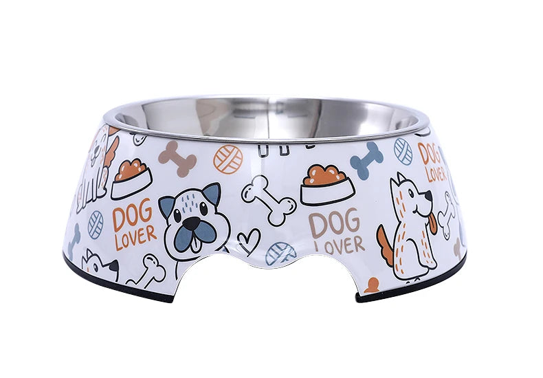 Paw Print Bones Stainless Steel Pet Bowl | Anti-Slip Food & Water Bowl for Dogs & Cats