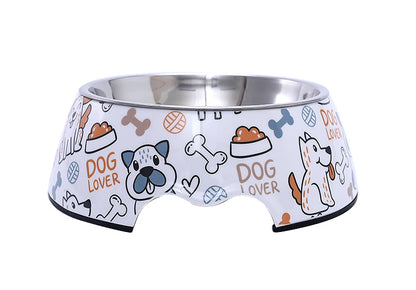 Paw Print Bones Stainless Steel Pet Bowl | Anti-Slip Food & Water Bowl for Dogs & Cats