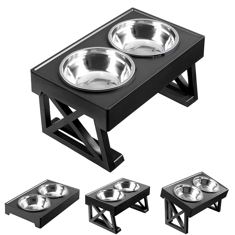 Adjustable Elevated Dog Feeder with Double Stainless Steel Bowls