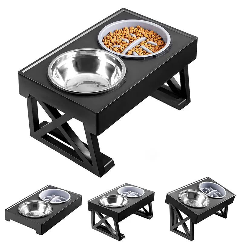 Adjustable Elevated Dog Feeder with Double Stainless Steel Bowls