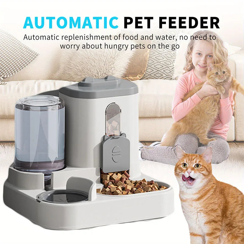 Cat Feeding & Drinking Station with Food Container and Water Dispenser
