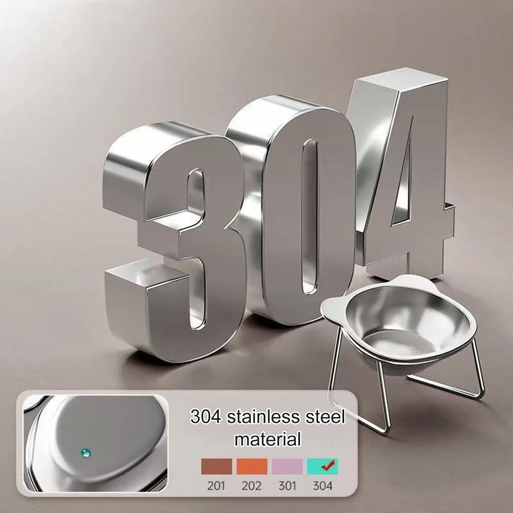 Stainless Steel Elevated Cat Bowl | 15° Ergonomic Design