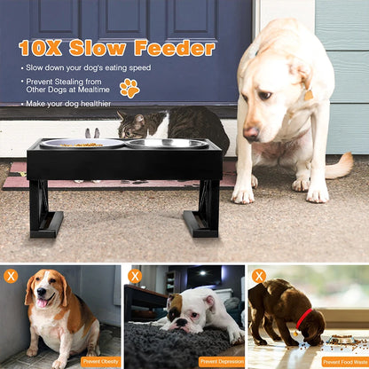 Adjustable Elevated Dog Feeder with Double Stainless Steel Bowls