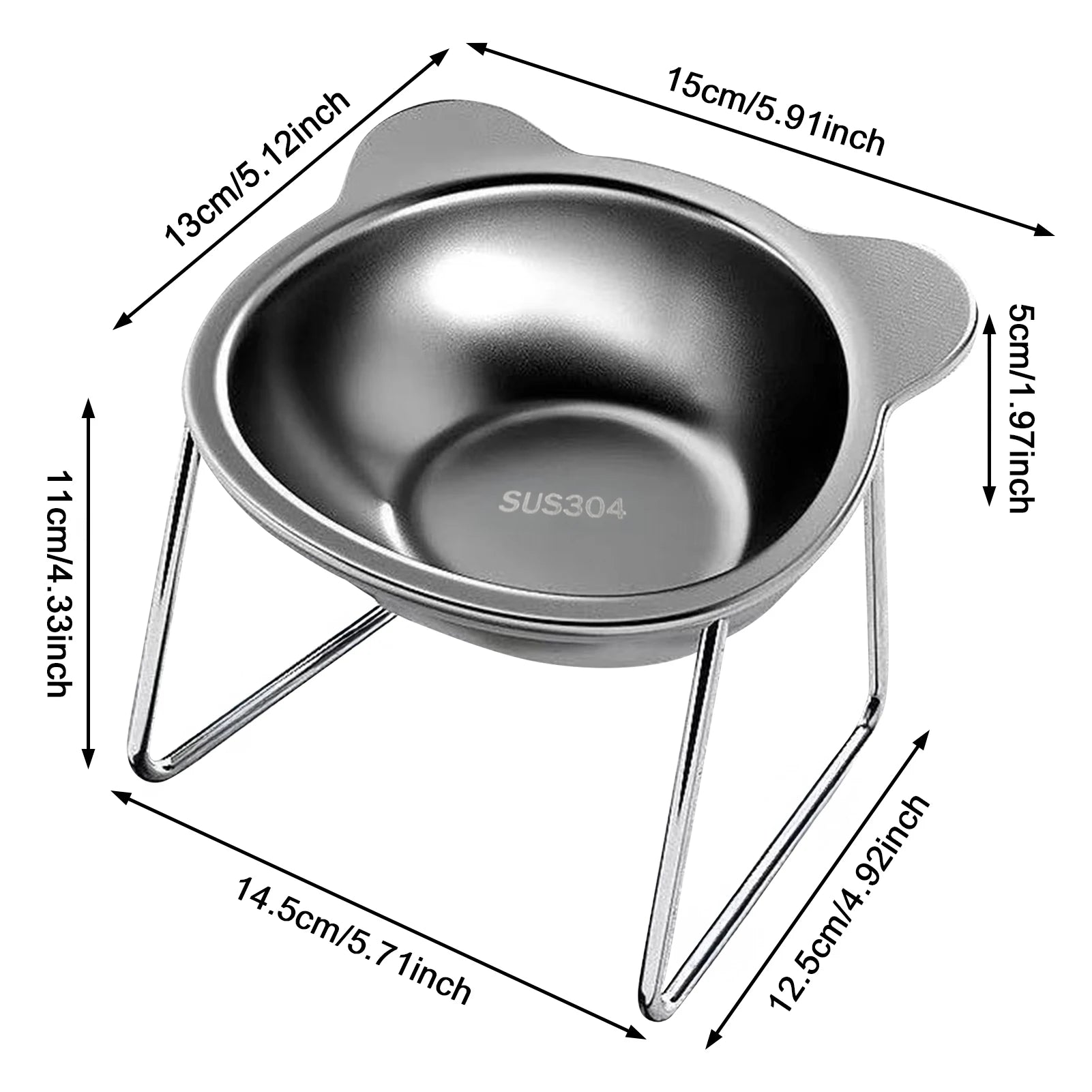 Stainless Steel Elevated Cat Bowl | 15° Ergonomic Design