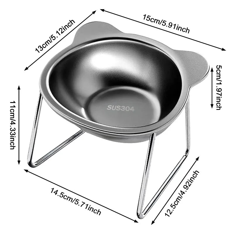 Stainless Steel Elevated Cat Bowl | 15° Ergonomic Design