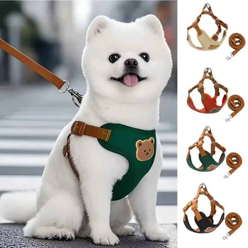 Cute Bear Dog Harness & Leash Set | Adjustable, Breathable & Secure