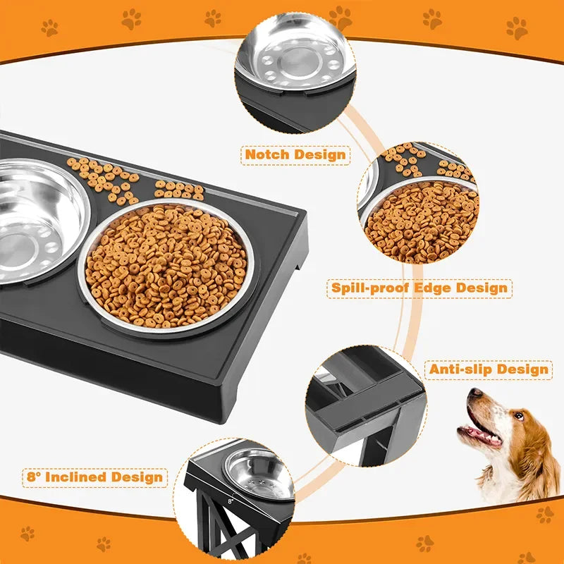Adjustable Elevated Dog Feeder with Double Stainless Steel Bowls