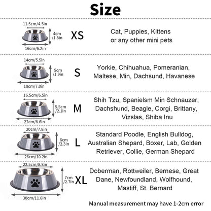 Stainless Steel Pet Bowl | Anti-Slip Food & Water Bowl (Multiple Sizes)