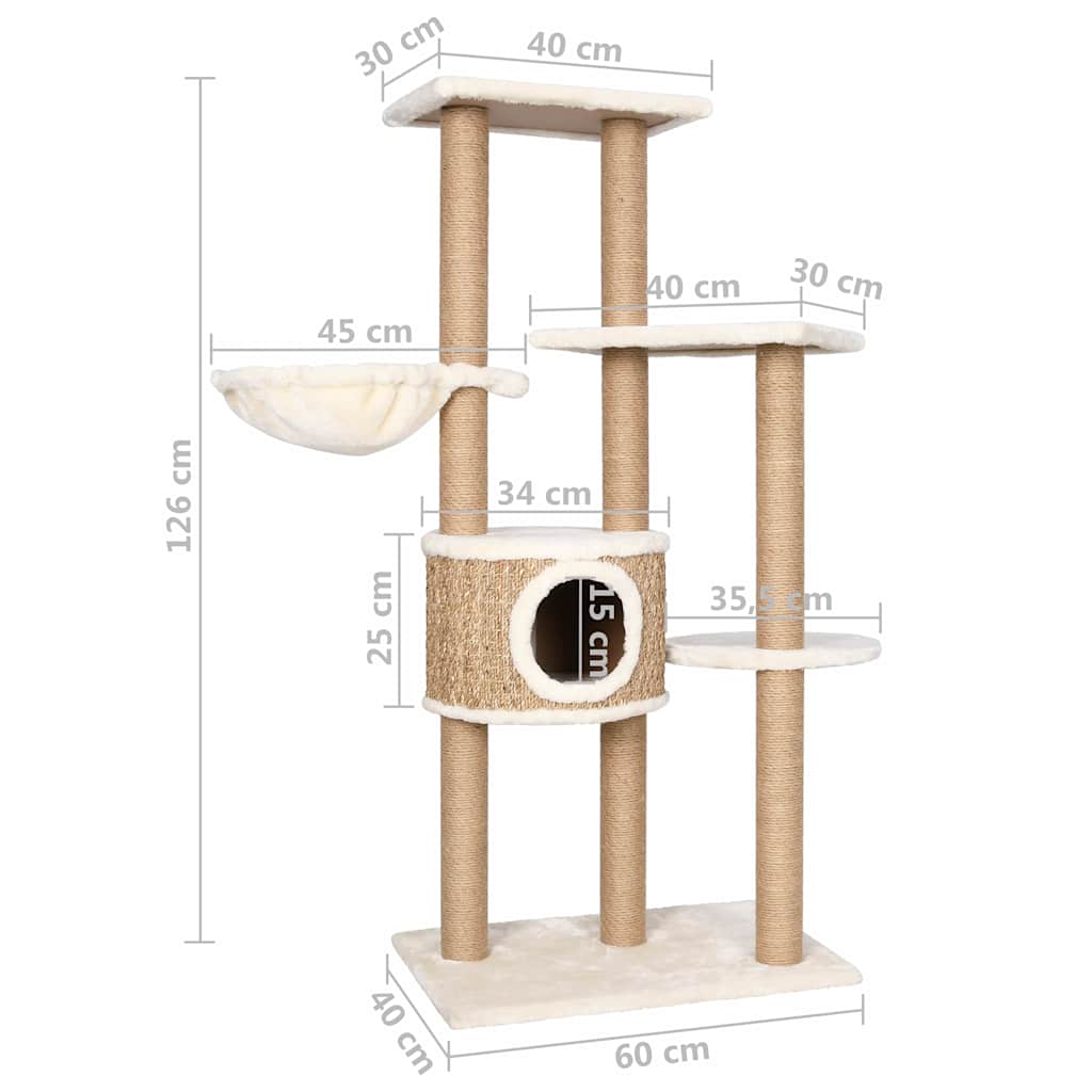Luxury Multi-Level Cat Tree with Basket & Cave | 126 cm