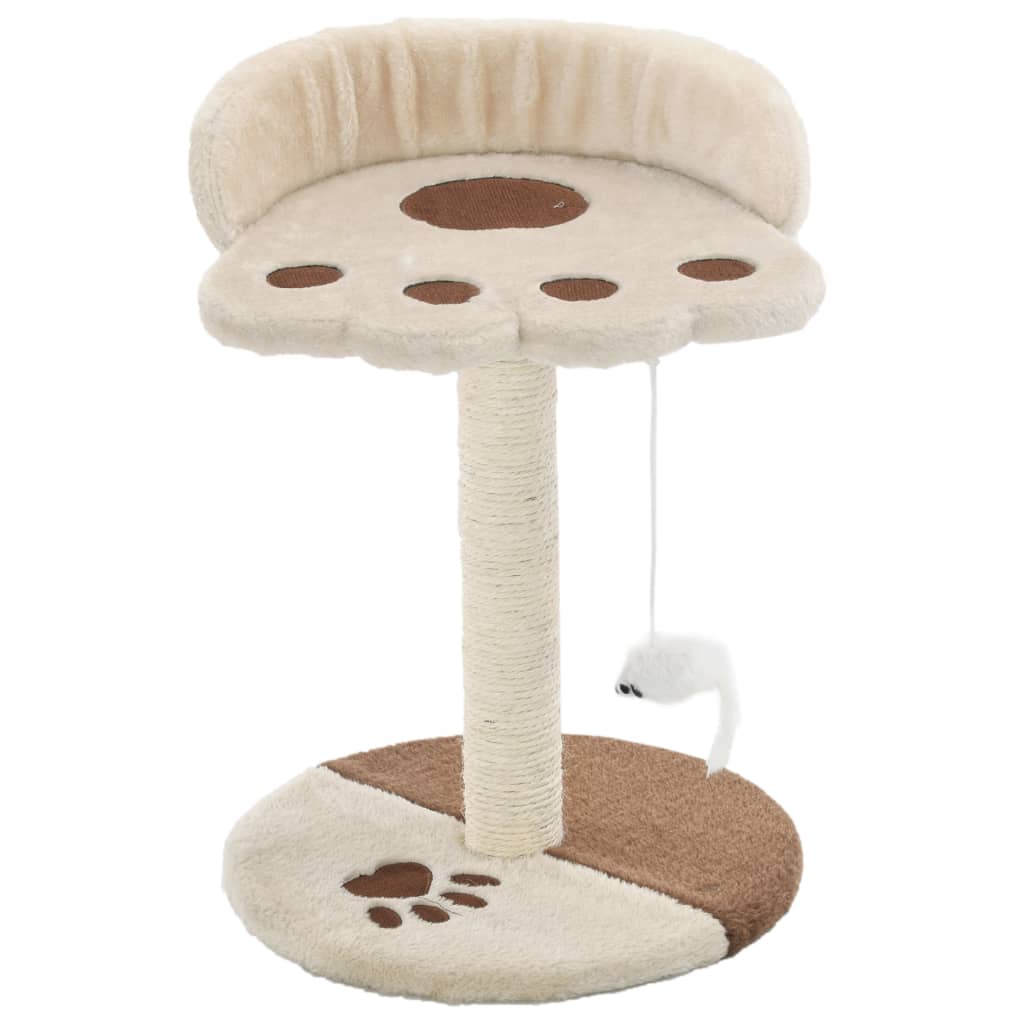 Compact Cat Tree with Scratching Post & Plush Bed | Beige & Brown